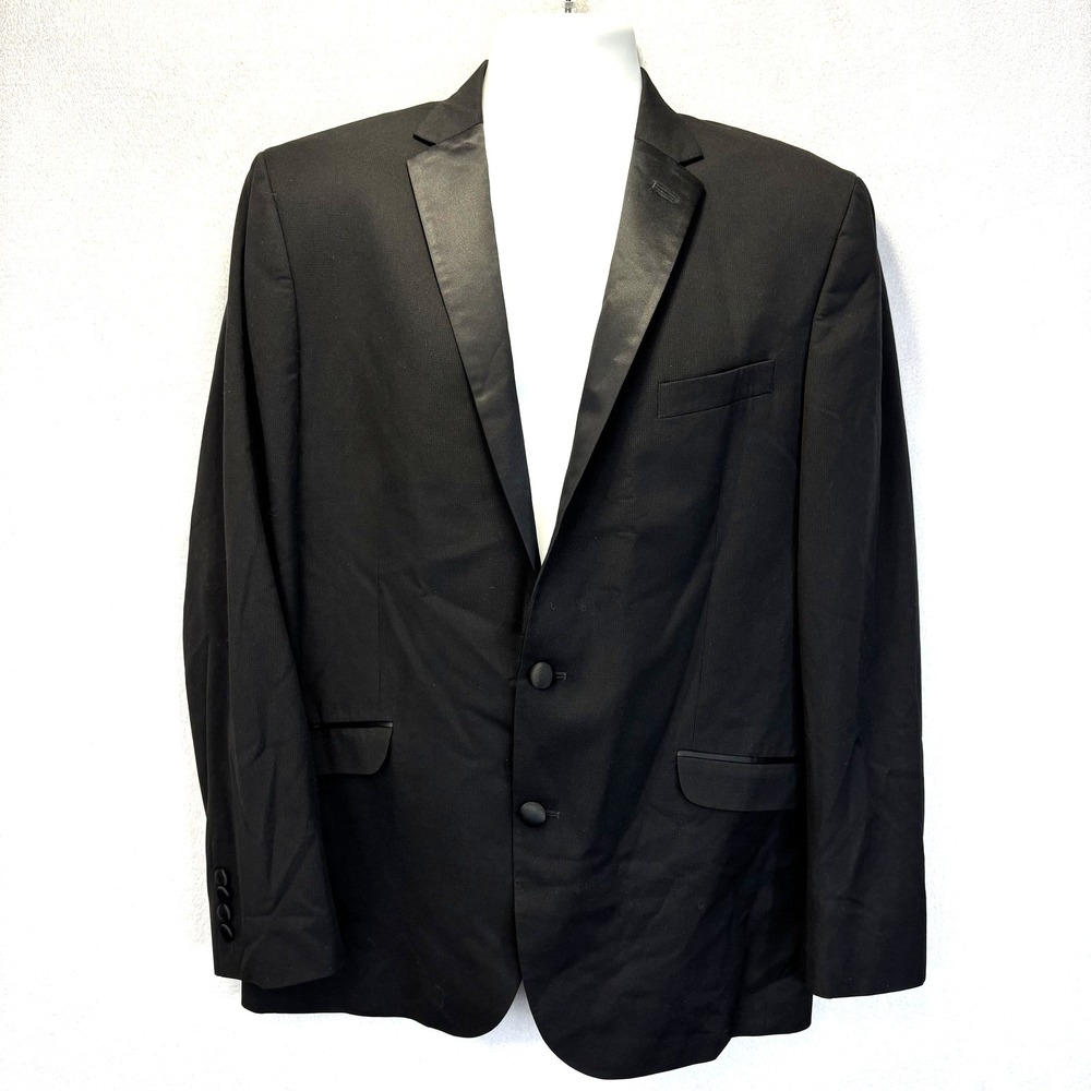 Kenneth Cole Reaction Techni-Cole Tuxedo Jacket Mens 42L Black Satin Stretch
